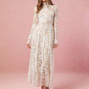 White Elegant Women's Sweet Floral Lace Sexy Dress